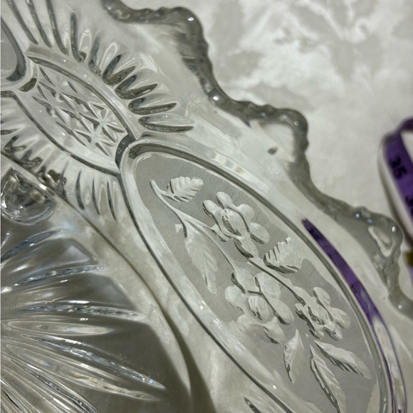 Vintage Crystal Lead Frosted and Clear Oval Bowl - Picture 8 of 11